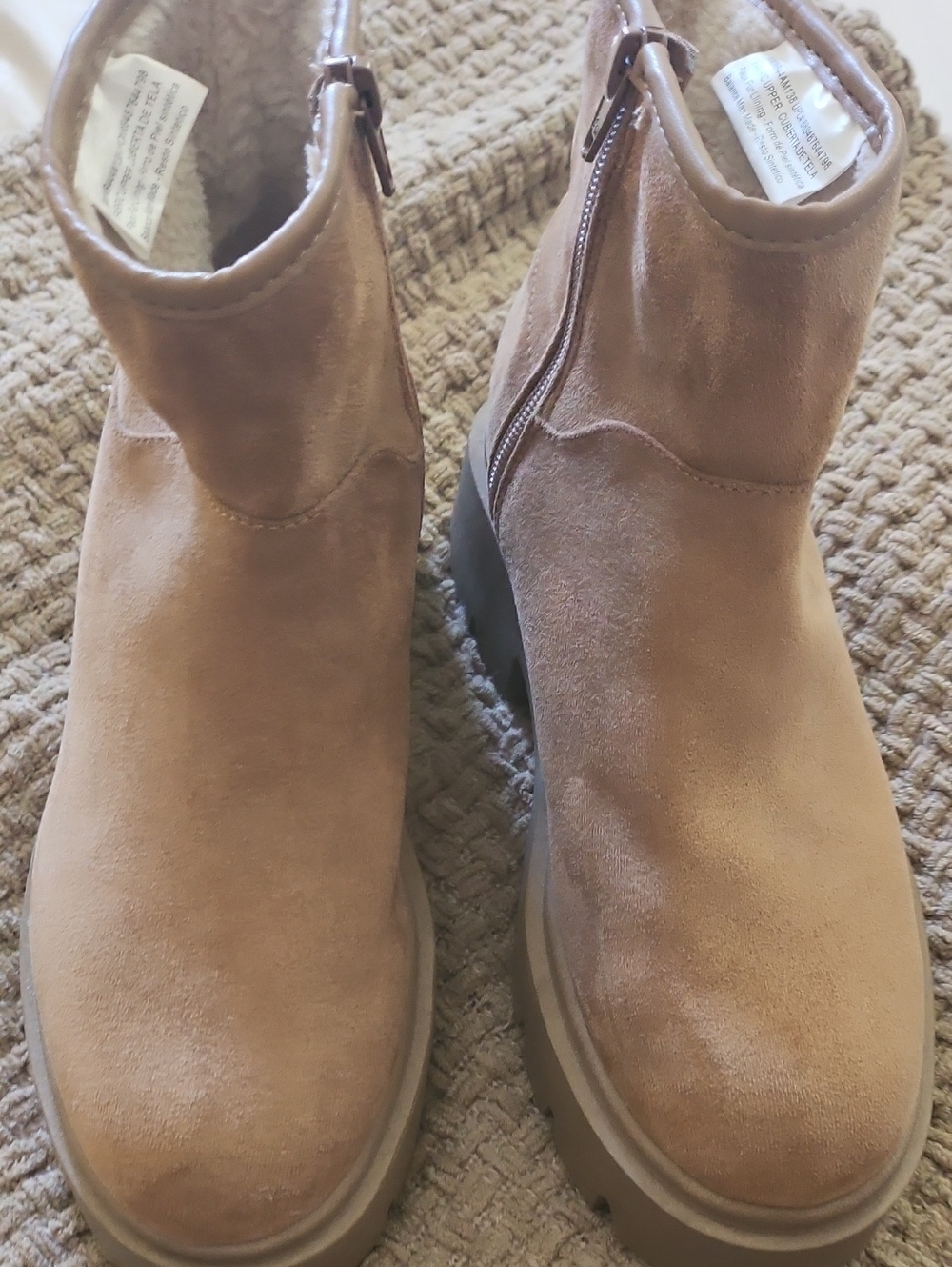 No Boundaries Tan Suede Ankle Booties with Side Zip